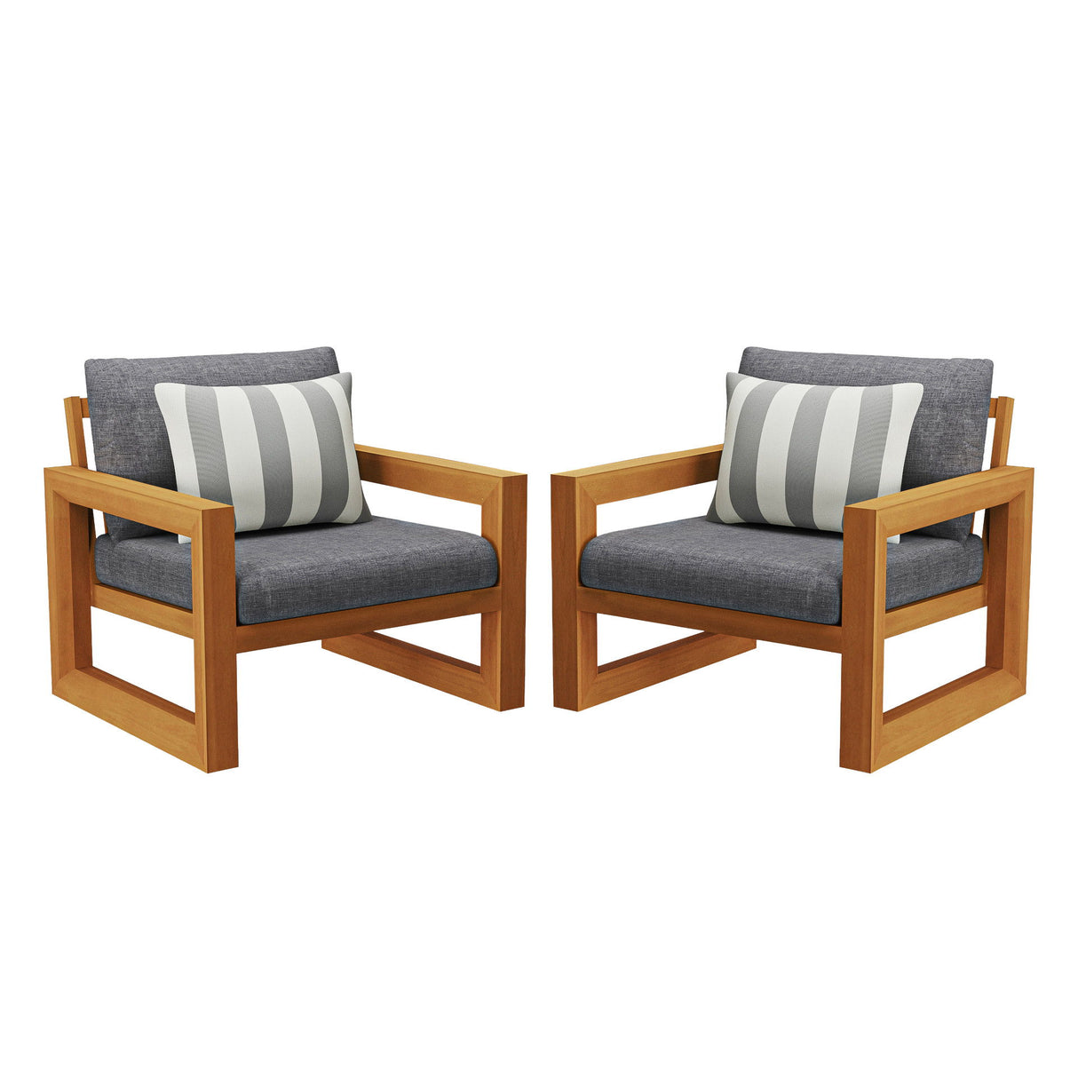 Bristol - Bay Wood Patio Club Chair With Cushions - Natural / Brown / Gray