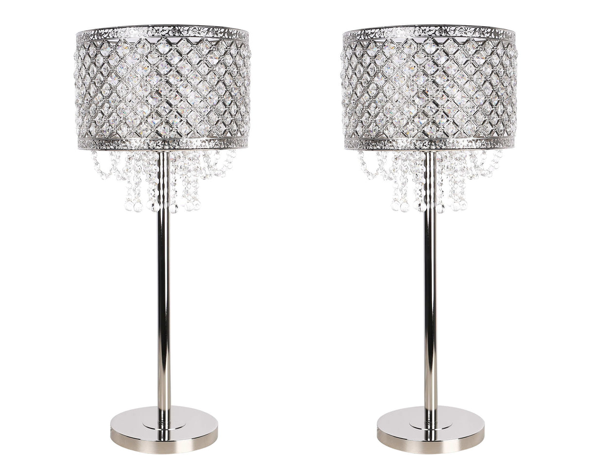 "Crystal Elegance II" Metal Table Lamp (Set of 2) - Polished Nickel / Clear Crystal