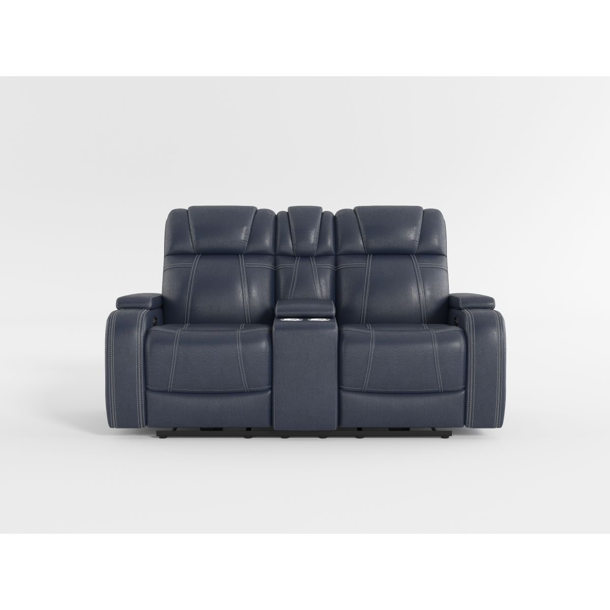 Keziah - Power Double Reclining Loveseat With Center Console, Power Headrests And Storage Arms - Blue
