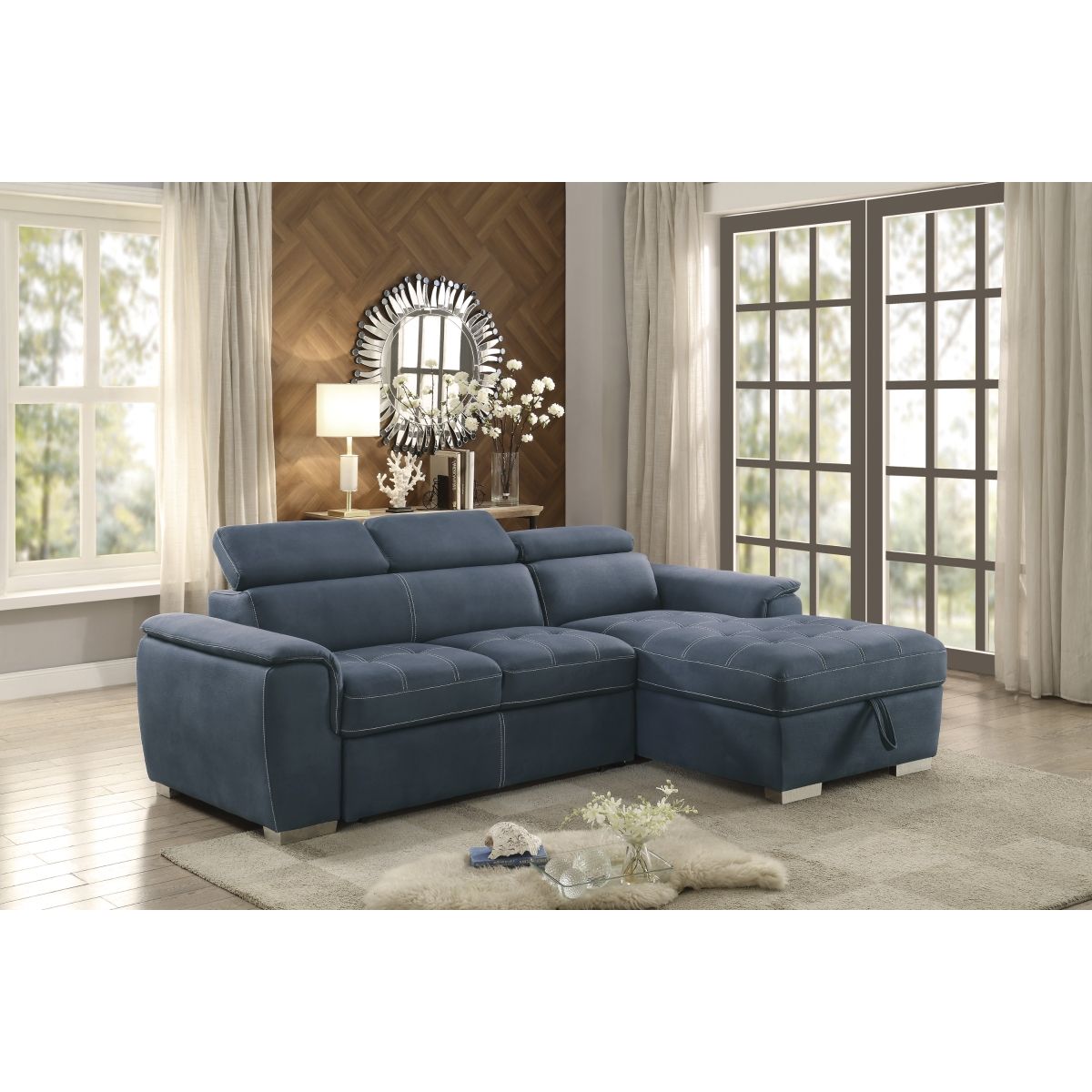 Ferriday - 2 Piece Sectional With Adjustable Headrests, Pull-Out Bed And Right Chaise With Hidden Storage