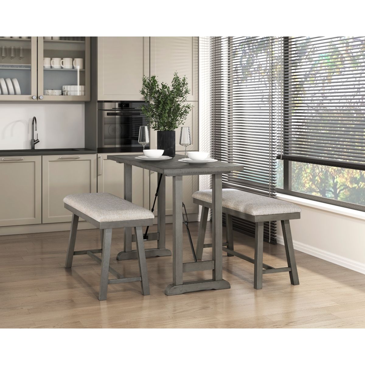 Auburndale - Counter Height Bench - Dark Gray / Beige