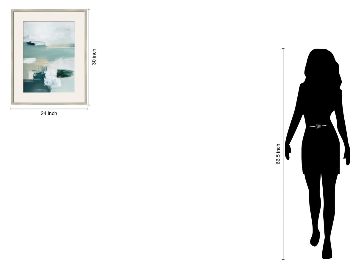 "Tranquil Horizons I" Framed Canvas Under Acrylic - Aqua / Cream