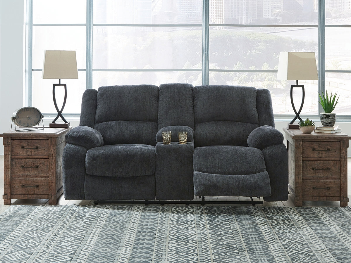 Furniture City - MS - Ashley Furniture - Draycoll Living Room - DBL Rec Loveseat w/Console / Slate - 7650494