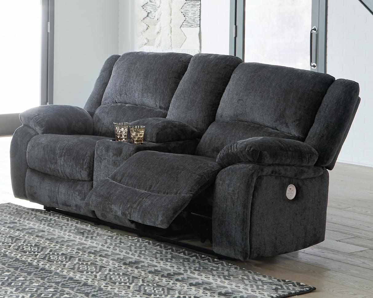 Furniture City - MS - Ashley Furniture - Draycoll Living Room - DBL REC PWR Loveseat w/Console / Slate - 7650496