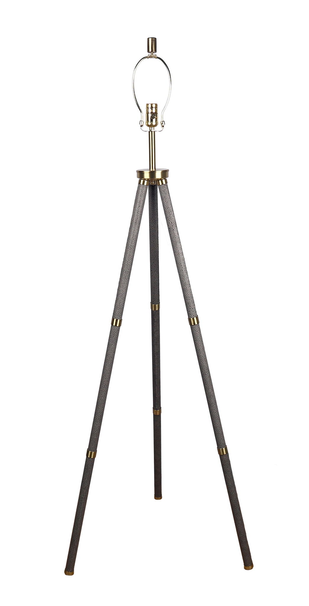 "Luxe Tripod Elegance" Faux Leather Wrap Floor Lamp - Greige / Soft Gold
