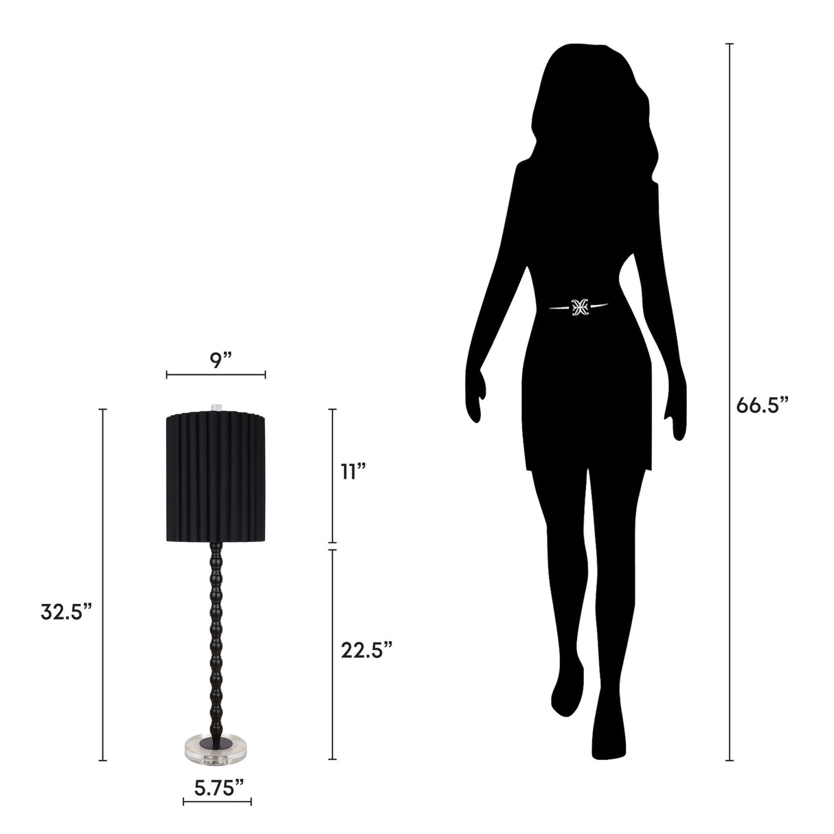 "Obsidian Elegance" Metal Buffet Lamp (Set of 2) - Black / Clear Crystal