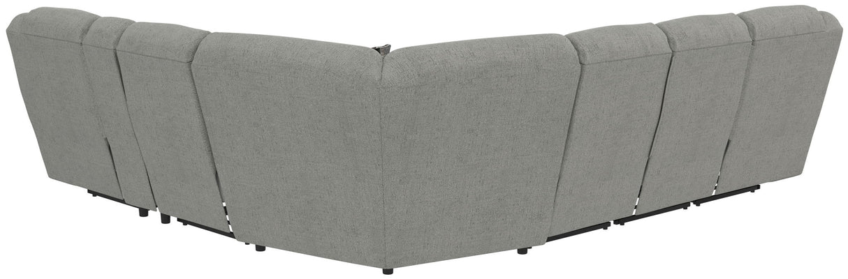 Quinn - 3 Piece Reclining Sectional With 4 Reclining Seats, Storage Arms, Storage Console With Lights, And Drop Down Table - Nature