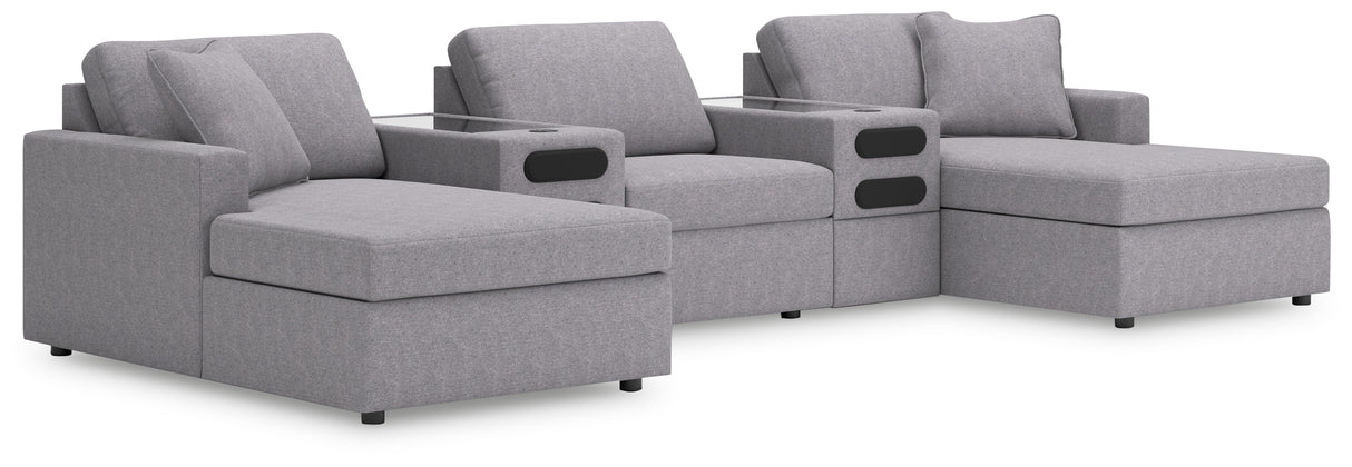 Furniture City - MS - Ashley Furniture - Modmax Sectional - RAF 5-Piece Sectional with Chaise and Audio Console / Granite - 92104S47