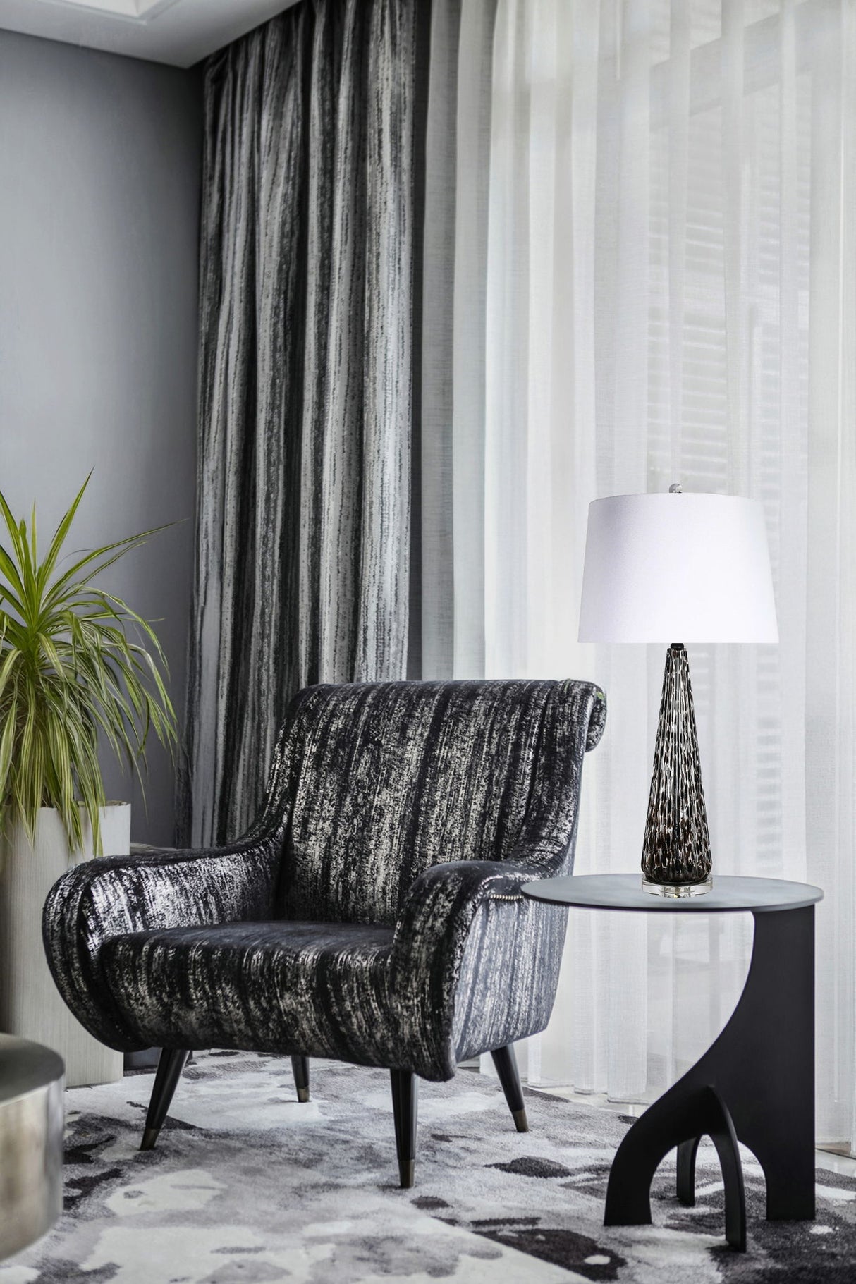 "Eclipse Radiance" Art Glass Table Lamp (Set of 2) - Black Art Glass