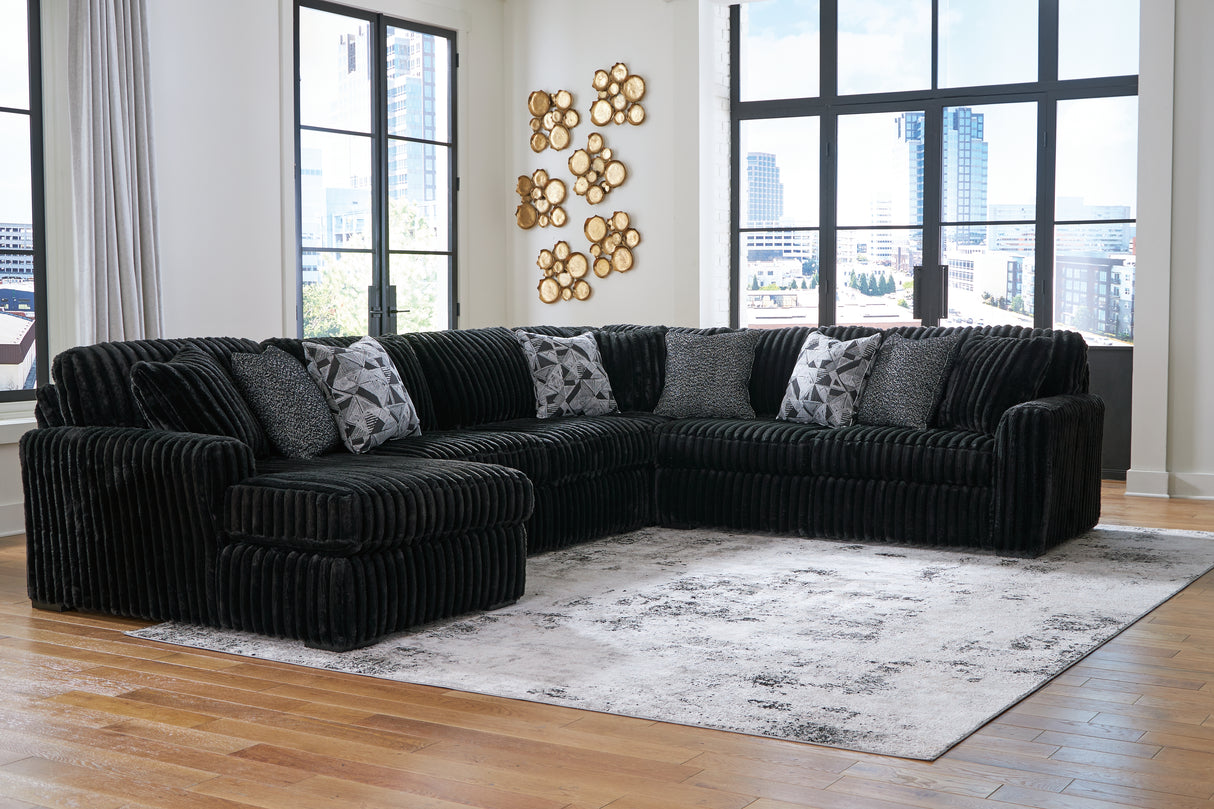 Furniture City - MS - Ashley Furniture - Midnight-Madness Sectional - RAF 4-Piece Sectional with Chaise / Onyx - 98103S4