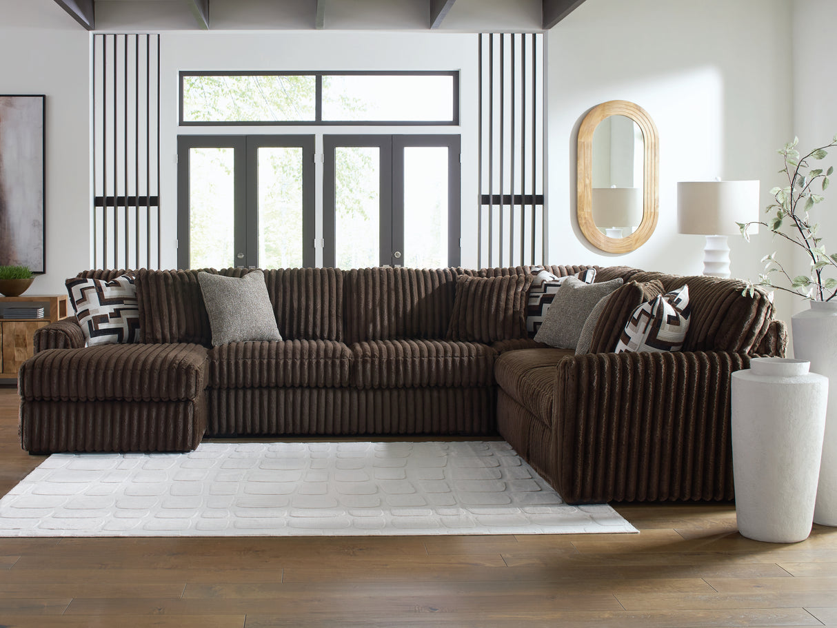 Furniture City - MS - Ashley Furniture - Midnight-Madness Sectional - RAF 4-Piece Sectional with Chaise / Chocolate - 98104S4