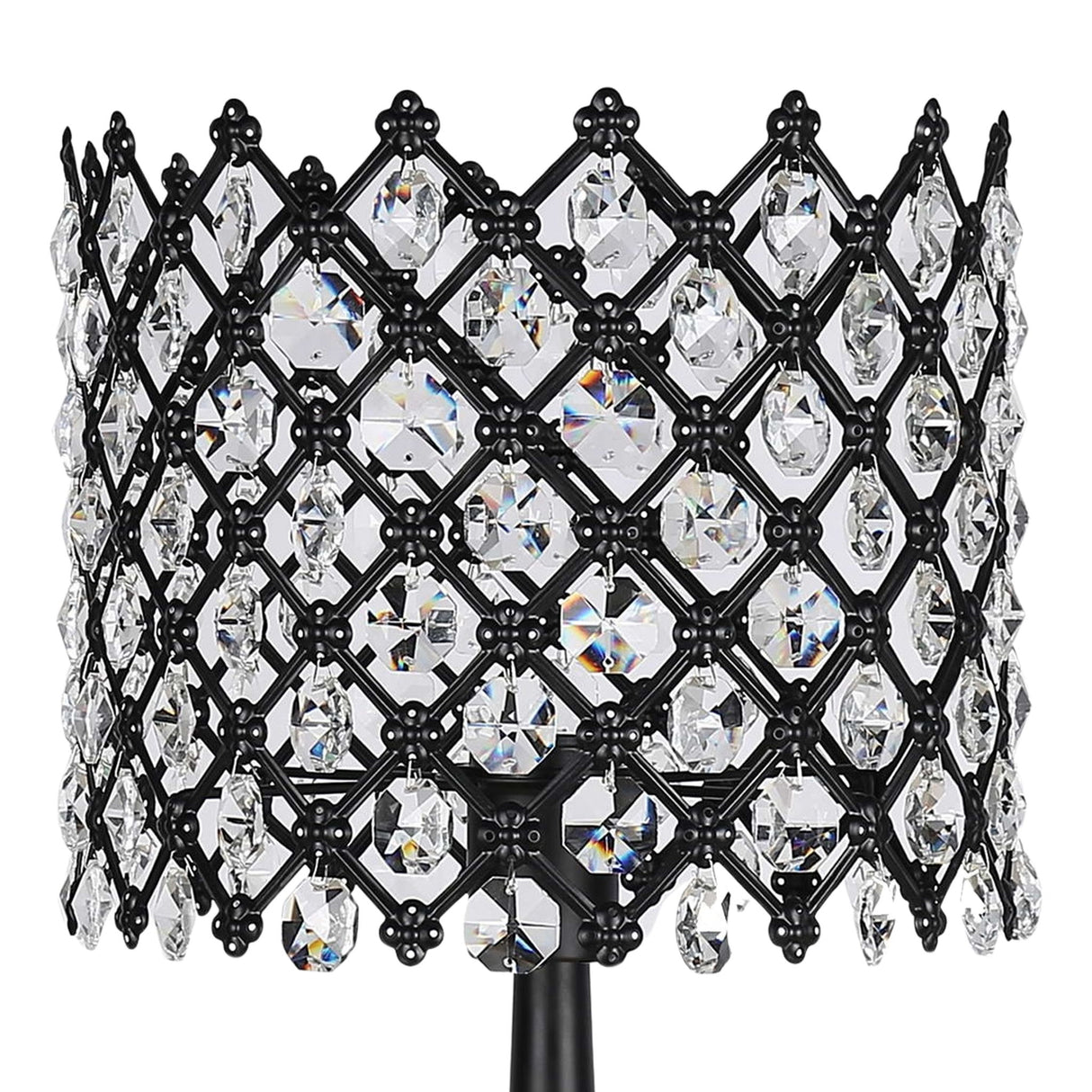 "Crystal Lattice Radiance" Metal And Crystal Table Lamp (Set of 2) - Matt Black / Clear Crystal