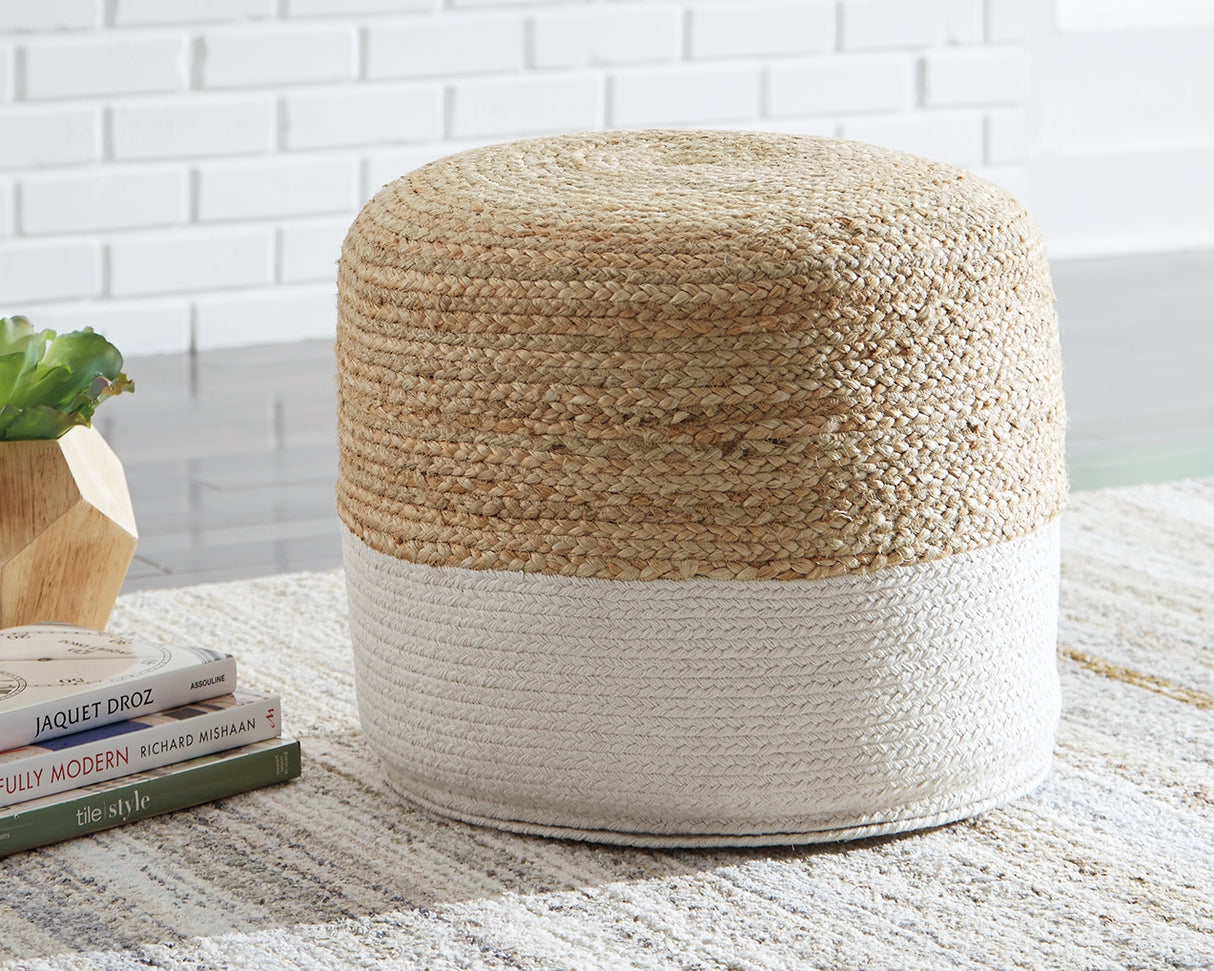 Furniture City - MS - Ashley Furniture - Sweed Valley Pouf - Pouf / Natural/White - A1000420