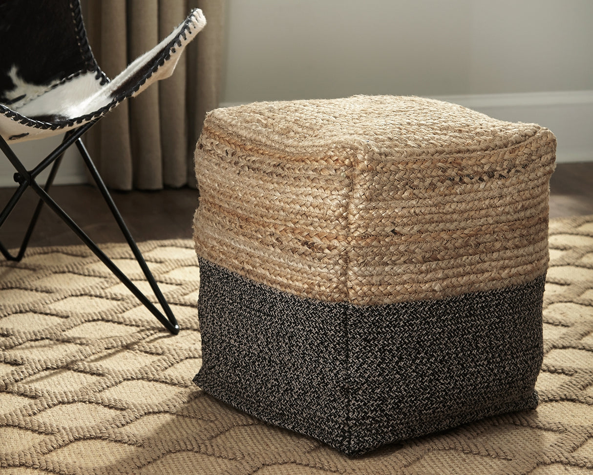 Furniture City - MS - Ashley Furniture - Sweed Valley Pouf - Pouf / Natural/Black - A1000422