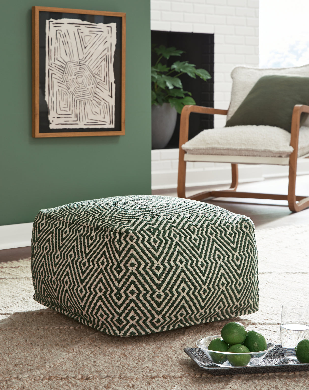 Furniture City - MS - Ashley Furniture - Abacy Pouf - Pouf / Green/Ivory - A1001053