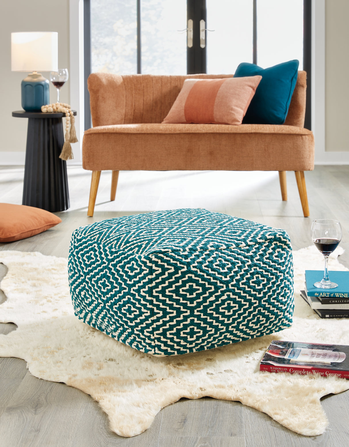 Furniture City - MS - Ashley Furniture - Brynnsen Pouf - Pouf / Teal/Ivory - A1001055