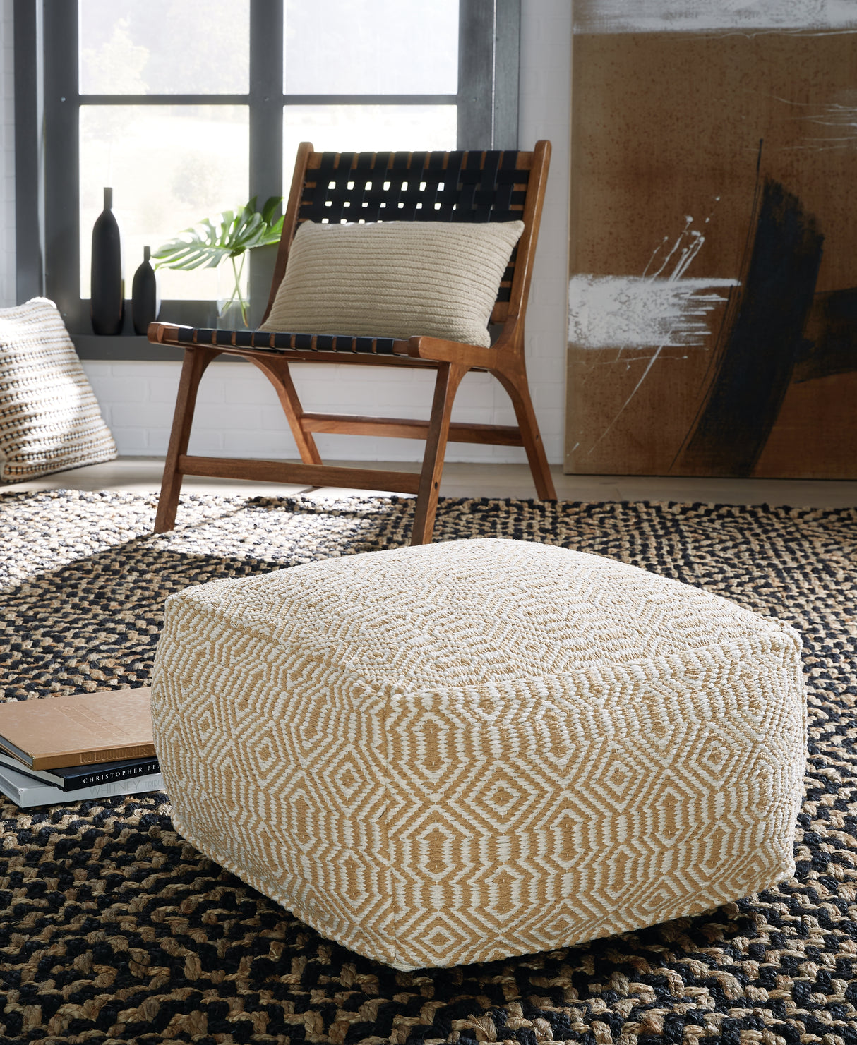 Furniture City - MS - Ashley Furniture - Adamont Pouf - Pouf / Tan/Ivory - A1001059