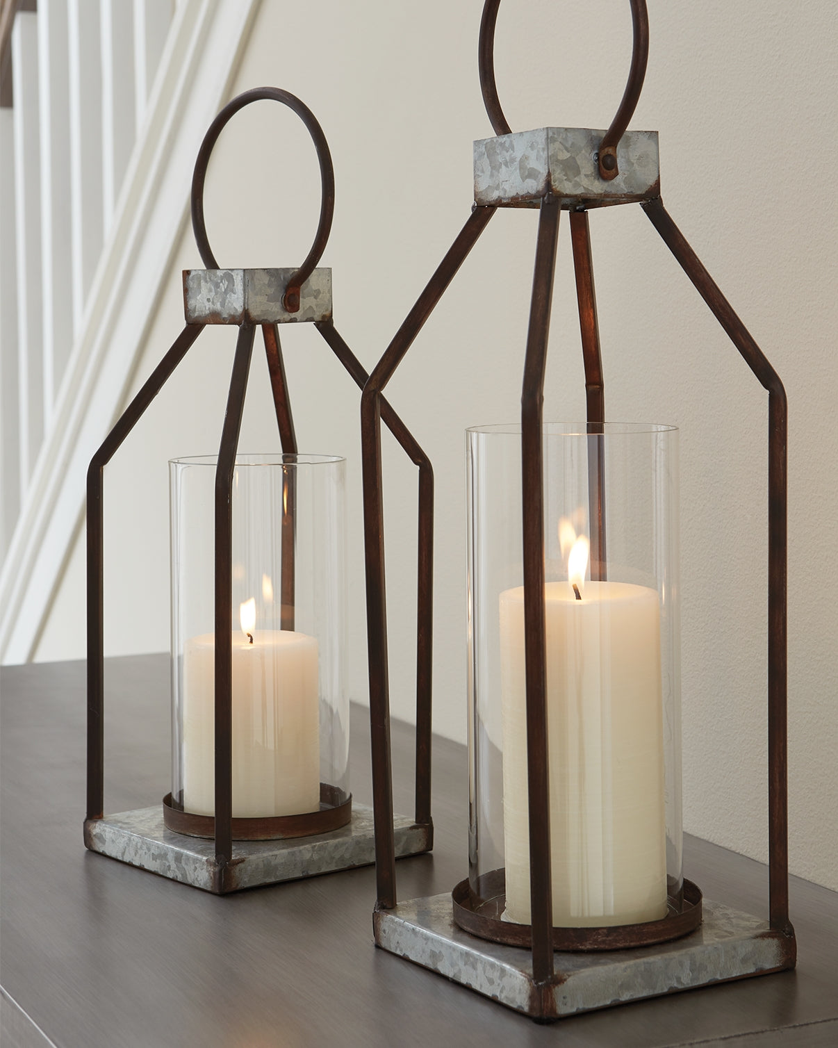 Furniture City - MS - Ashley Furniture - Diedrick Candle Holder - Lantern Set (Set of 2) / Gray/Black - A2000346