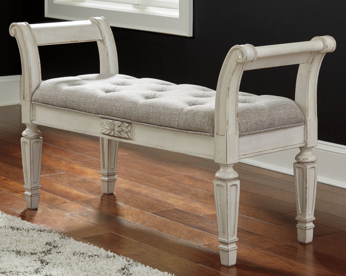 Furniture City - MS - Ashley Furniture - Realyn Accent Bench - Accent Bench / Antique White / 46"W x 16"D x 26"H - A3000157