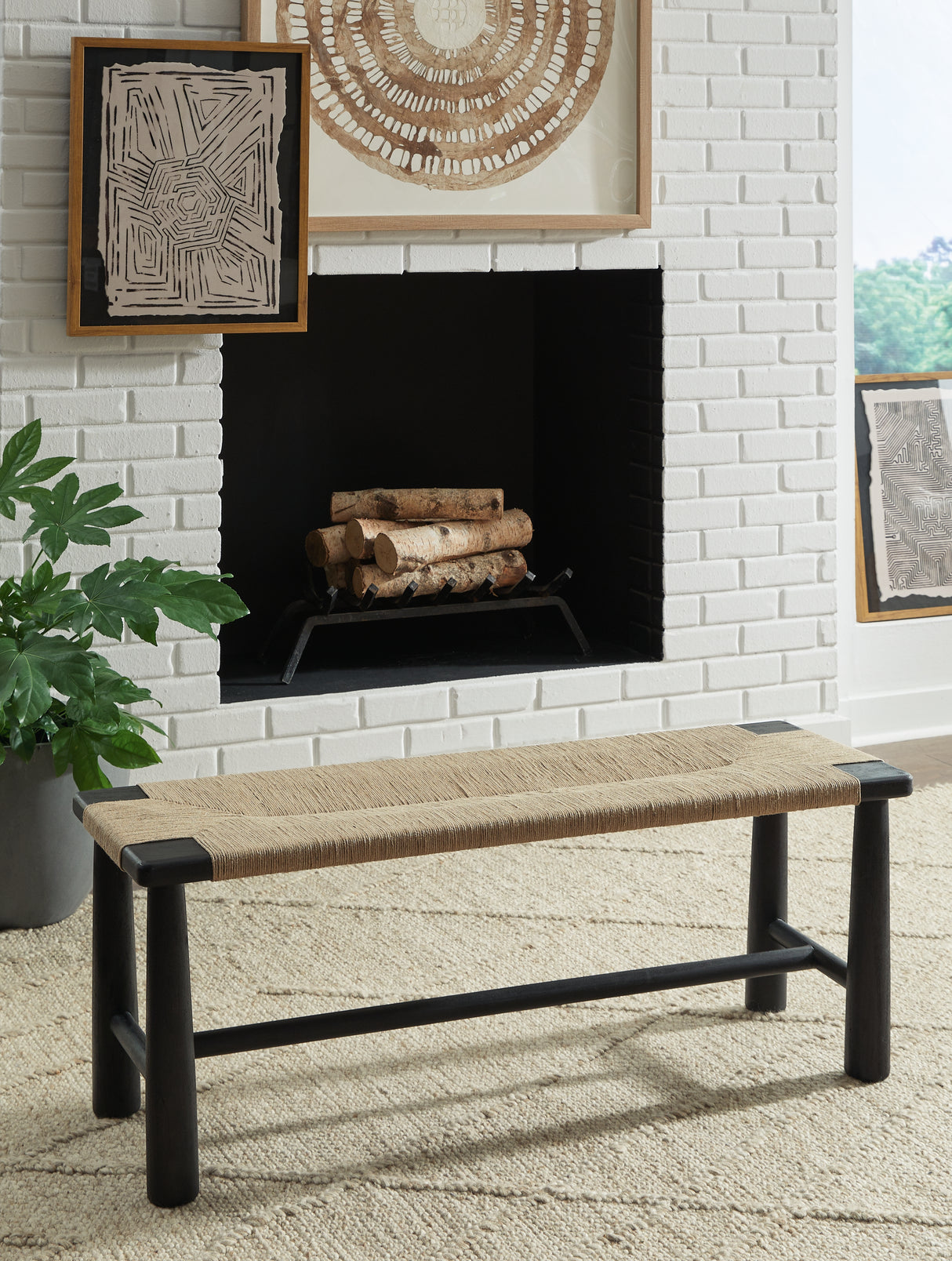 Furniture City - MS - Ashley Furniture - Acerman Accent Bench - Accent Bench / Black/Natural / 48"W x 16"D x 18"H - A3000684