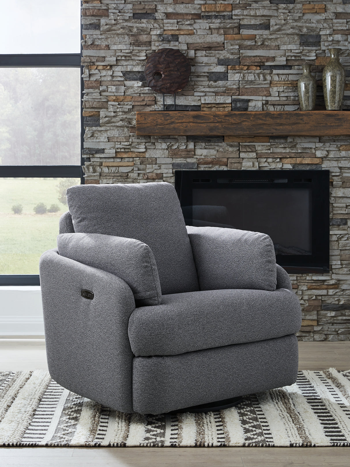 Furniture City - MS - Ashley Furniture - Alainmont Next-Gen Nuvella Swivel Power Recliner - Swivel Power Recliner / Stone - A3000739