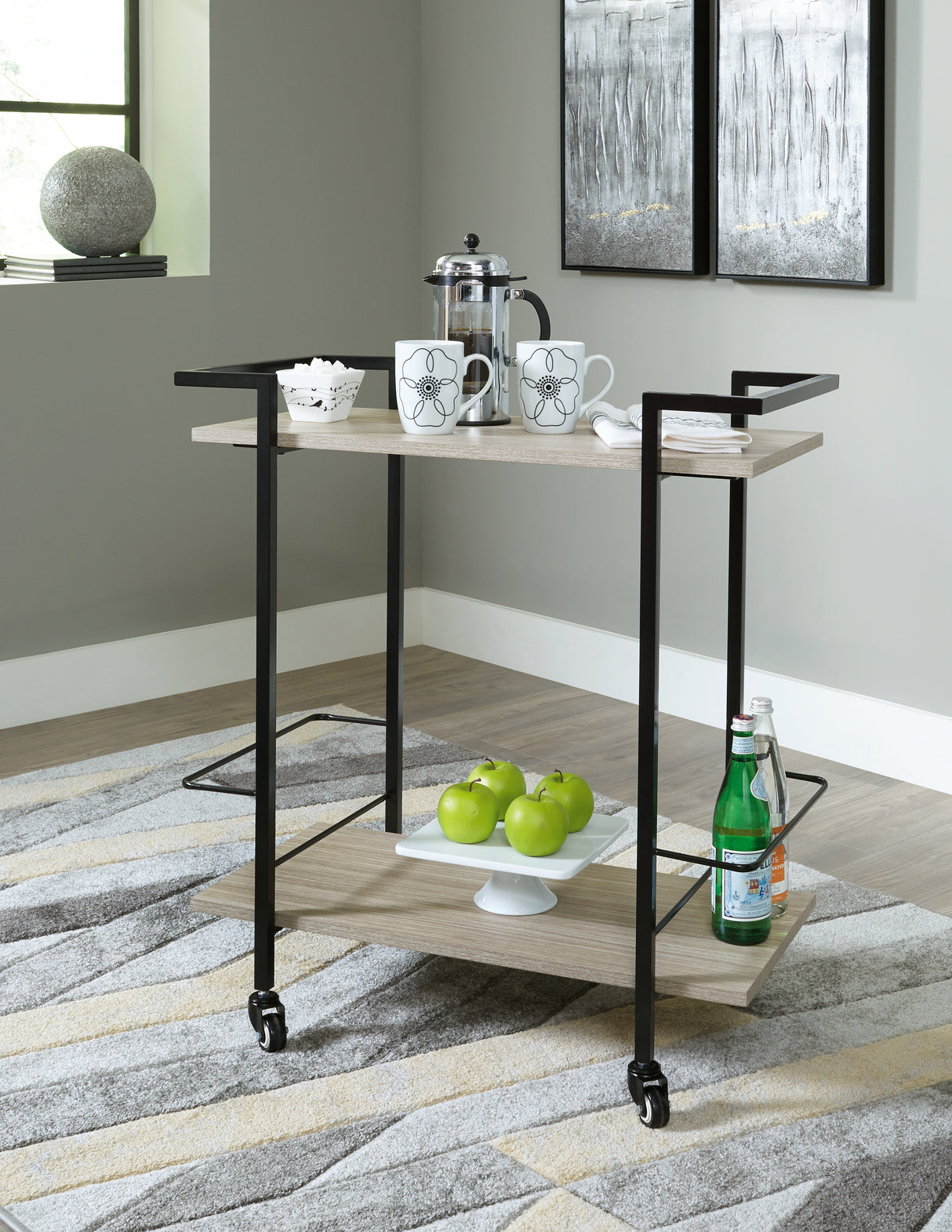 Furniture City - MS - Ashley Furniture - Waylowe Bar Cart - Bar Cart / Brown/Black - A4000389