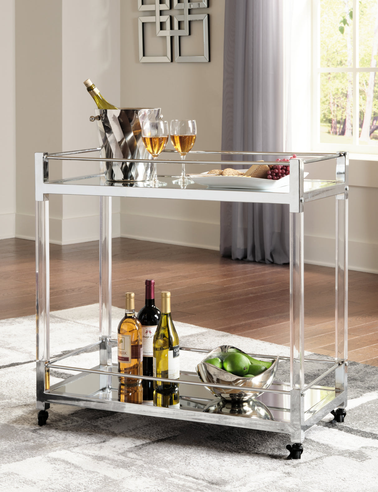 Furniture City - MS - Ashley Furniture - Chaseton Bar Cart - Bar Cart / Clear/Silver Finish - A4000501