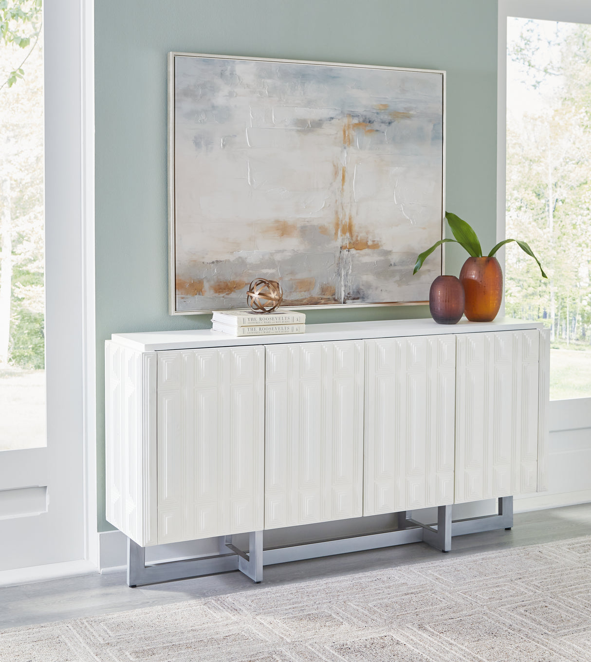 Furniture City - MS - Ashley Furniture - Ornawel Accent Cabinet - Accent Cabinet / Distressed White - A4000569