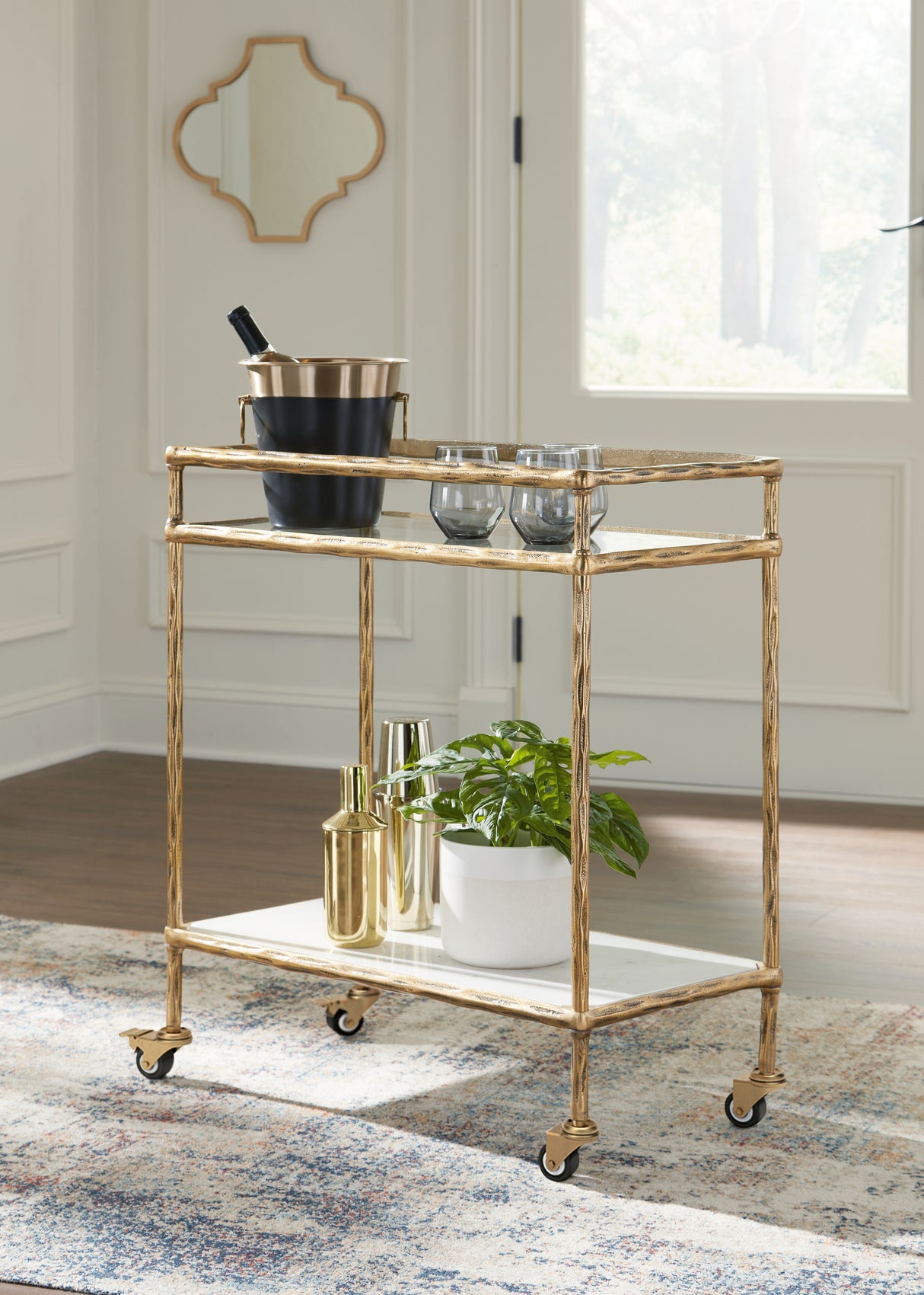 Furniture City - MS - Ashley Furniture - Plattfield Bar Cart - Bar Cart / Antique Gold Finish - A4000625