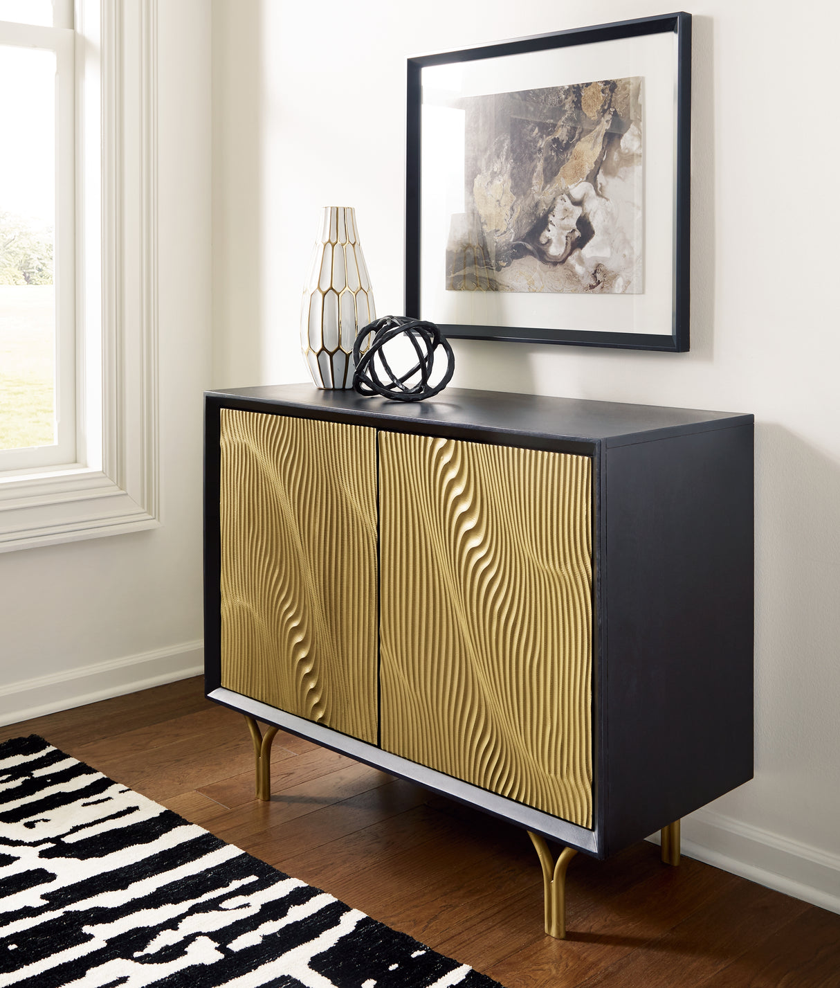 Furniture City - MS - Ashley Furniture - Tayner Accent Cabinet - Accent Cabinet / Black/Gold Finish - A4000654
