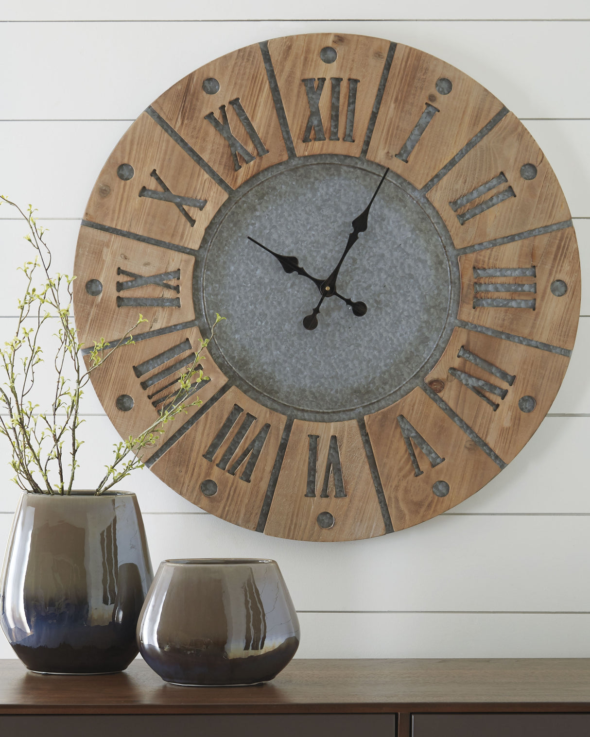 Furniture City - MS - Ashley Furniture - Payson Wall Decor - Wall Clock / Antique Gray/Natural - A8010076