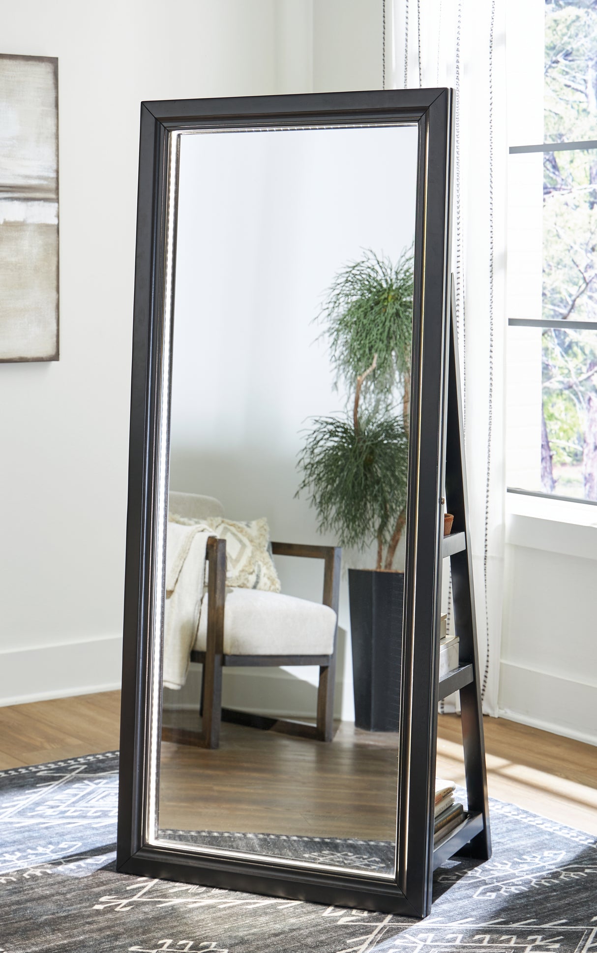Furniture City - MS - Ashley Furniture - Evesen Mirror - Floor Standing Mirror/Storage / Black - A8010384
