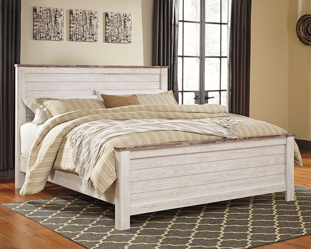 Furniture City - MS - Ashley Furniture - Willowton Bedroom - California King Panel Bed / Whitewash - B267B28