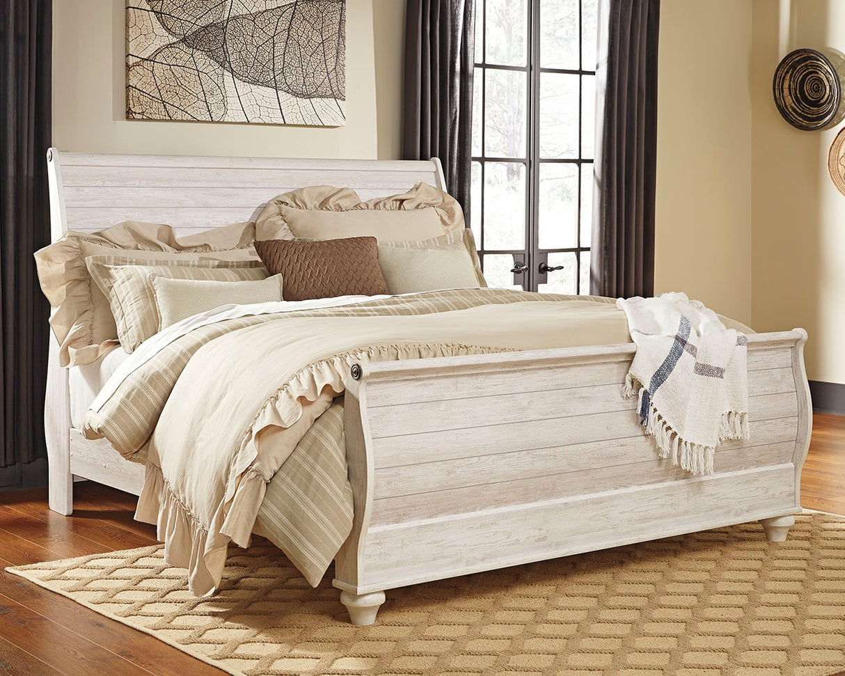 Furniture City - MS - Ashley Furniture - Willowton Bedroom - King Sleigh Bed / Whitewash - B267B11