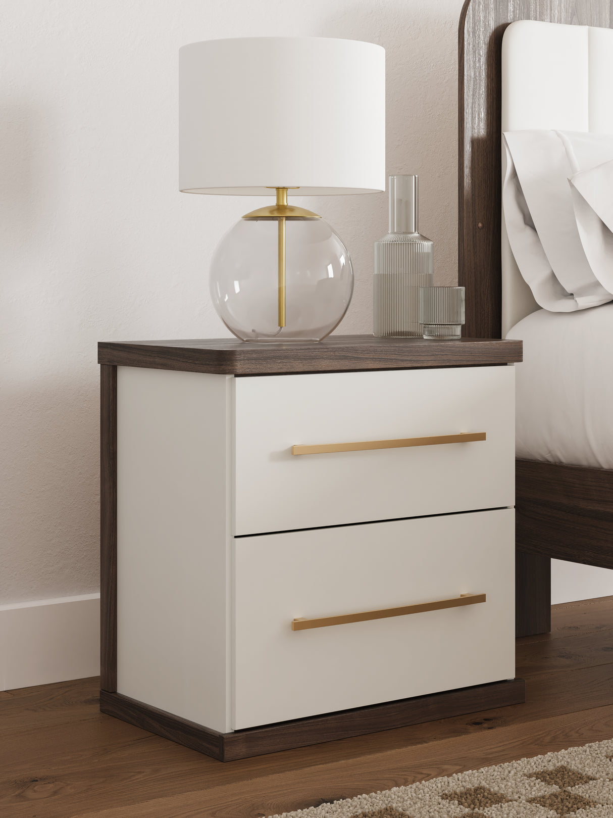 Furniture City - MS - Ashley Furniture - Kendanport Bedroom - Two Drawer Night Stand / Brown/White - PCB1108-92