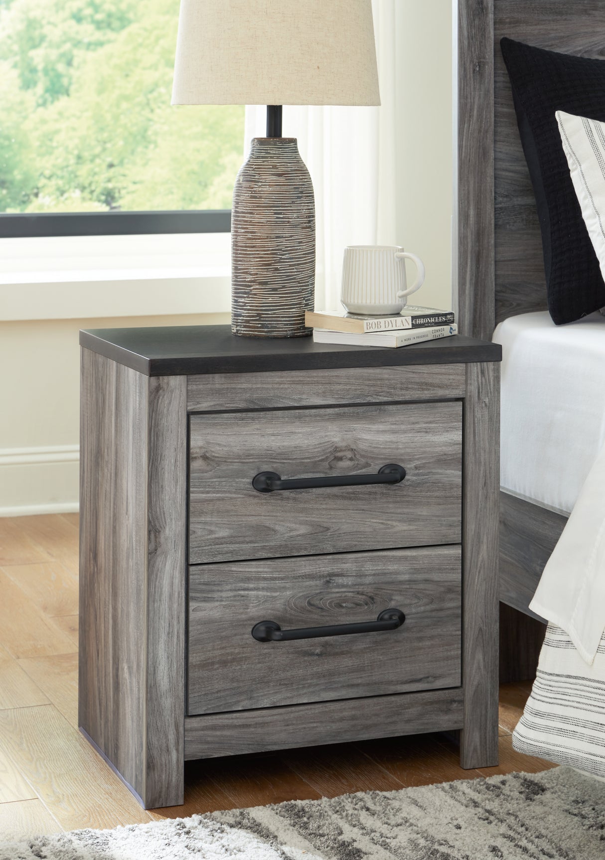 Furniture City - MS - Ashley Furniture - Bronyan Bedroom - Two Drawer Night Stand / Dark Gray - B1290-92