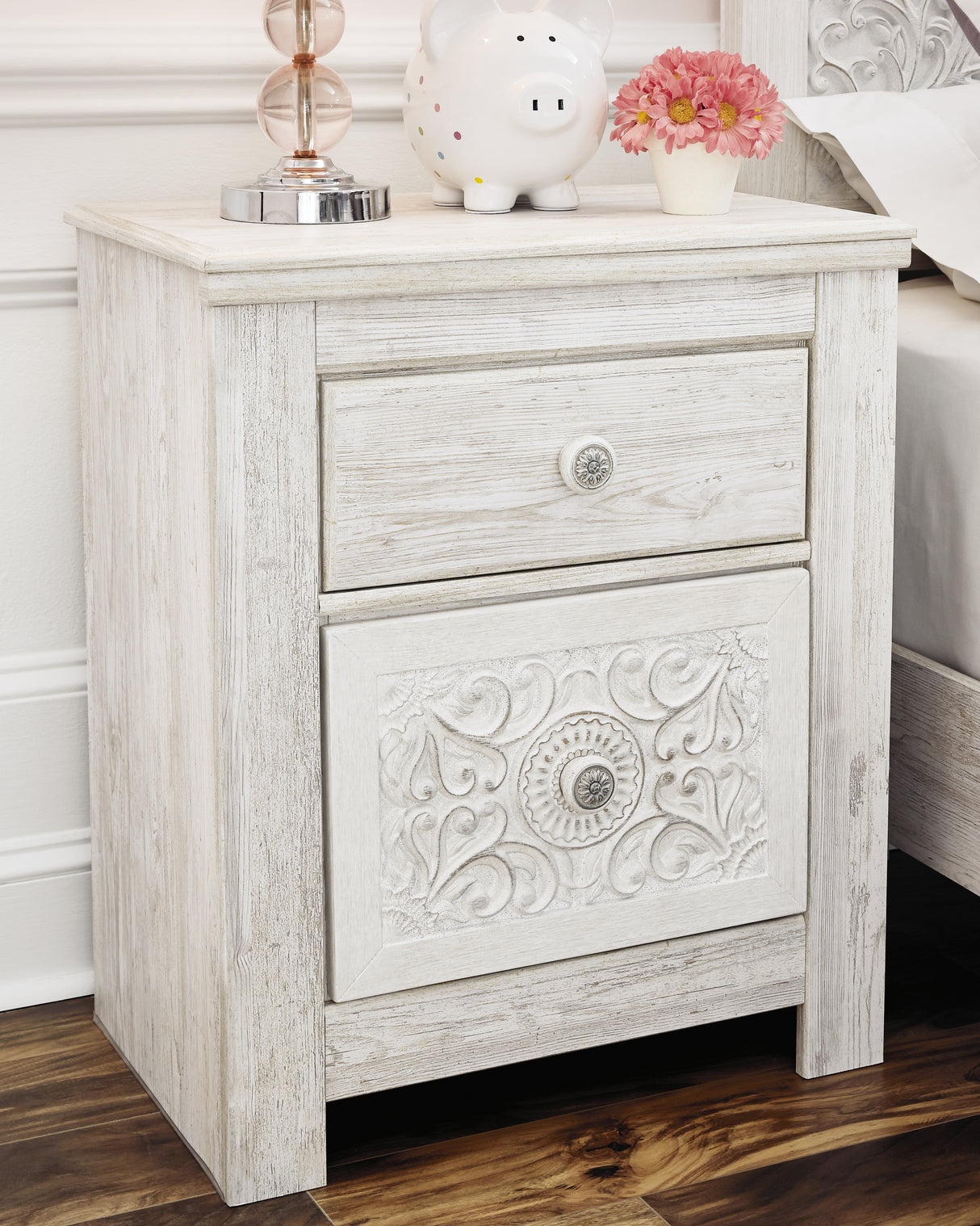 Furniture City - MS - Ashley Furniture - Paxberry Bedroom - Two Drawer Night Stand / Whitewash - B181-92
