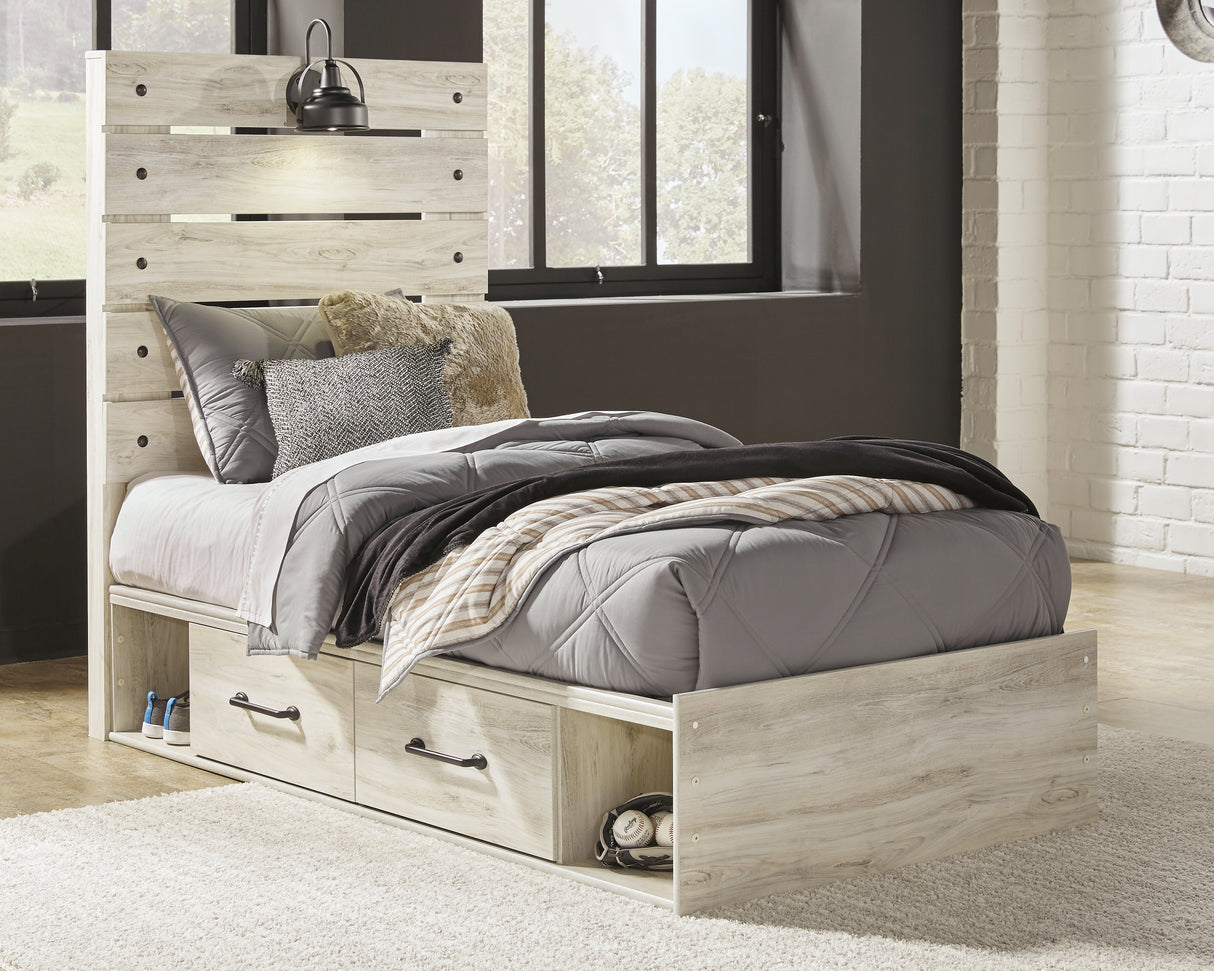 Furniture City - MS - Ashley Furniture - Cambeck Bedroom - Twin Panel Bed with 2 Storage Drawers / Whitewash - B192B13