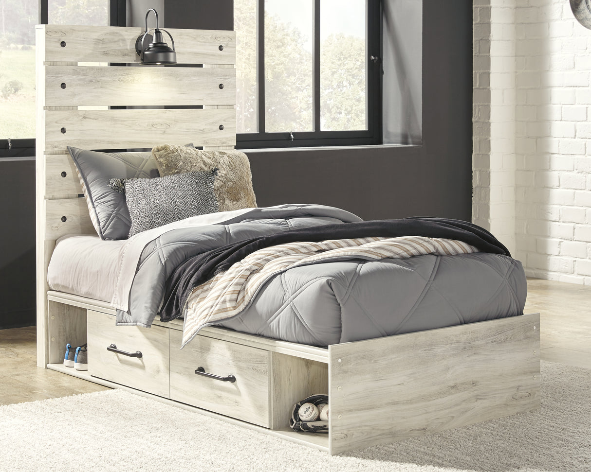 Furniture City - MS - Ashley Furniture - Cambeck Bedroom - Twin Panel Bed with 4 Storage Drawers / Whitewash - B192B21