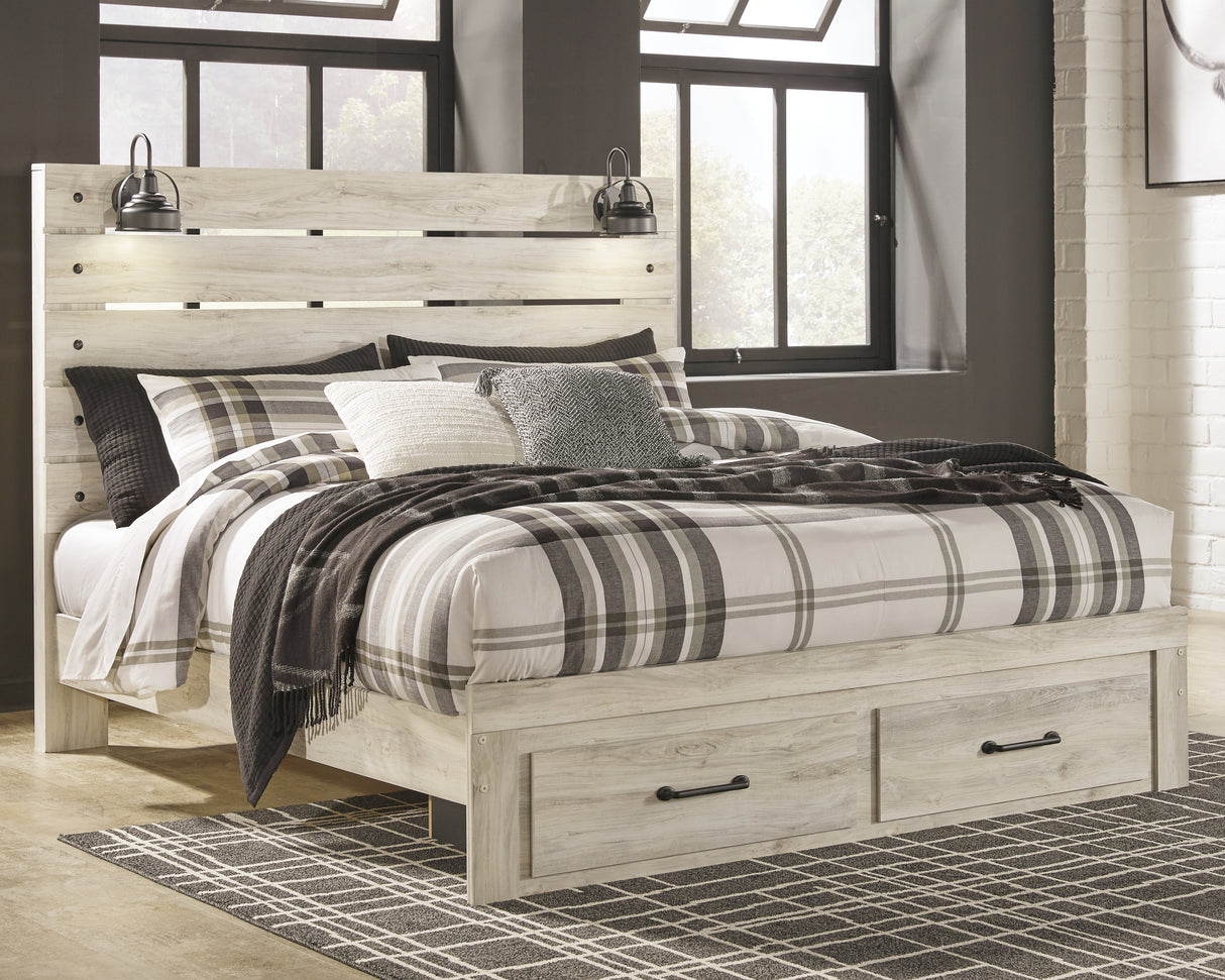 Furniture City - MS - Ashley Furniture - Cambeck Bedroom - King Panel Bed with 2 Storage Drawers / Whitewash - B192B31