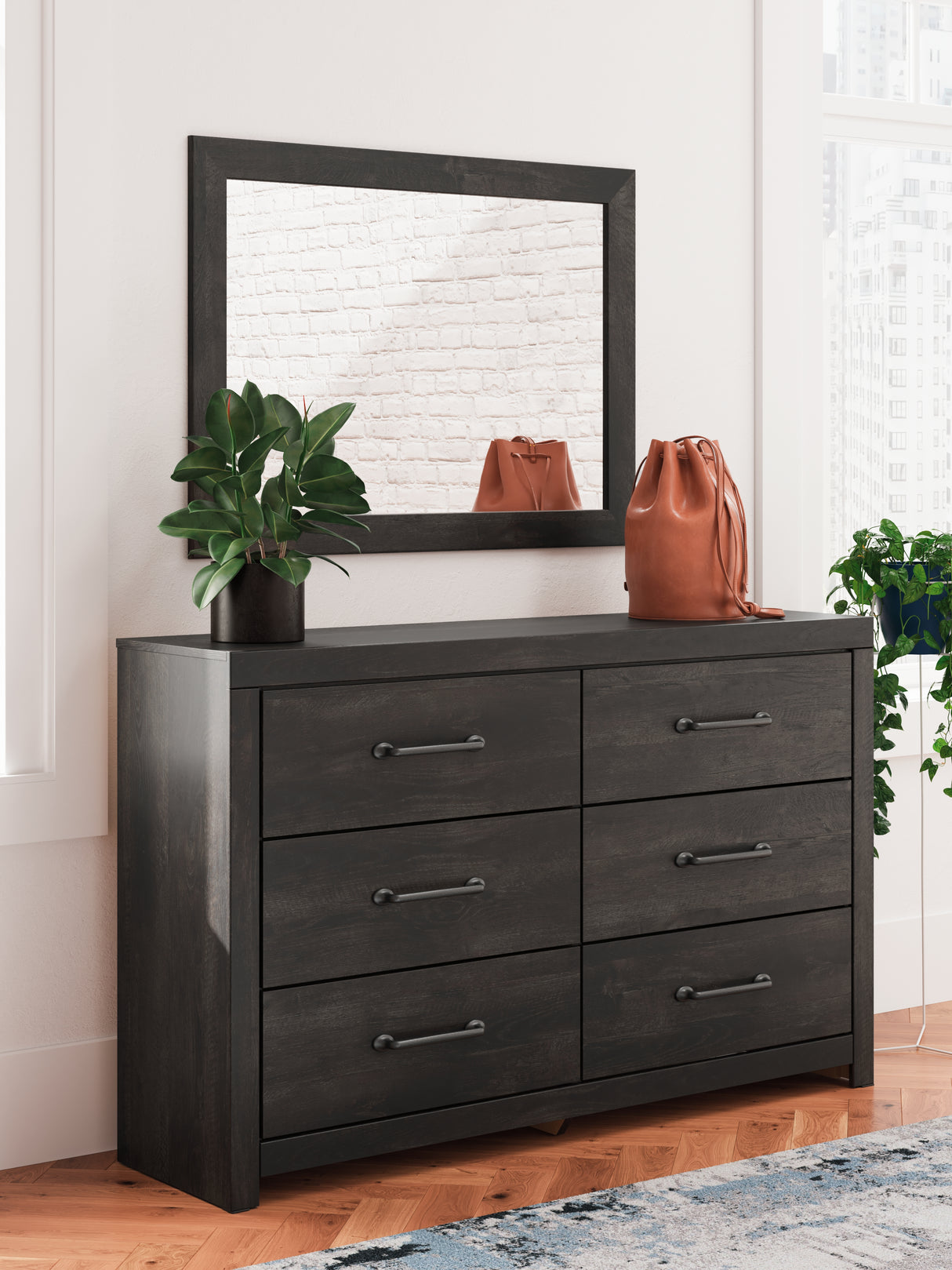 Furniture City - MS - Ashley Furniture - Hollivern Bedroom - Dresser and Mirror / Dark Gray - PCB2108B1