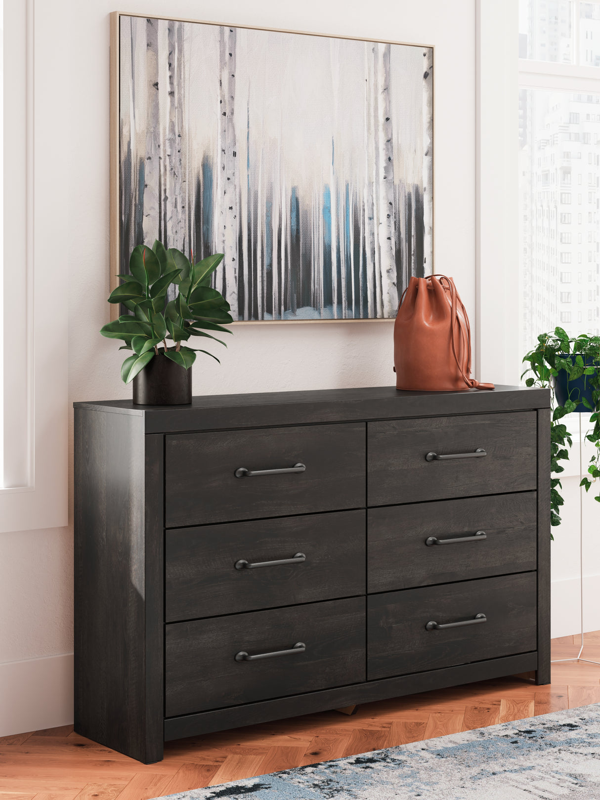 Furniture City - MS - Ashley Furniture - Hollivern Bedroom - Six Drawer Dresser / Dark Gray - PCB2108-31