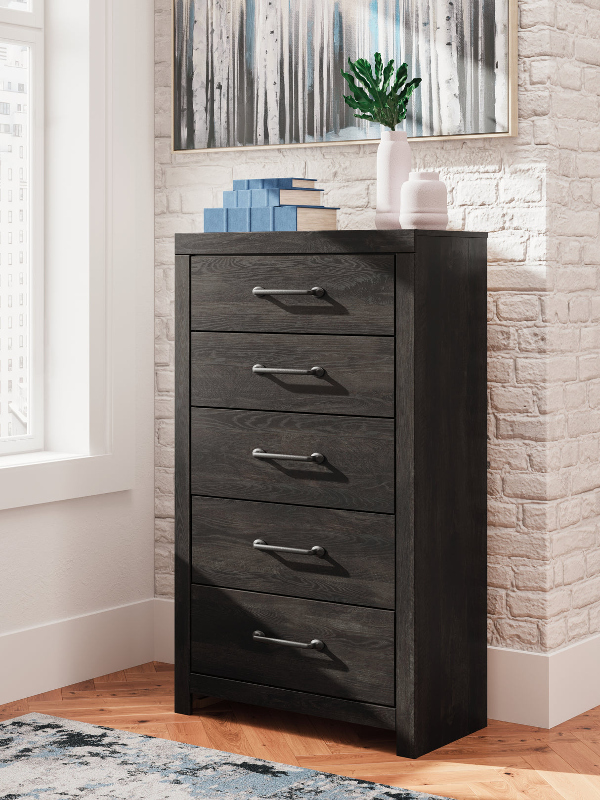 Furniture City - MS - Ashley Furniture - Hollivern Bedroom - Five Drawer Chest / Dark Gray - PCB2108-46