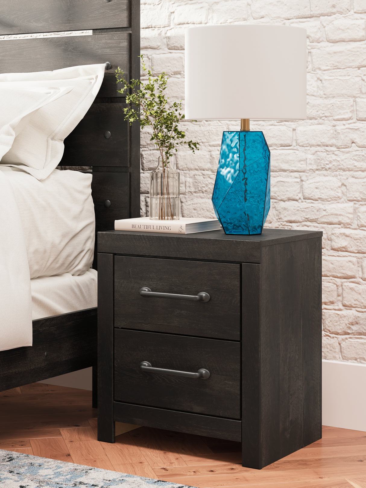 Furniture City - MS - Ashley Furniture - Hollivern Bedroom - Two Drawer Night Stand / Dark Gray - PCB2108-92