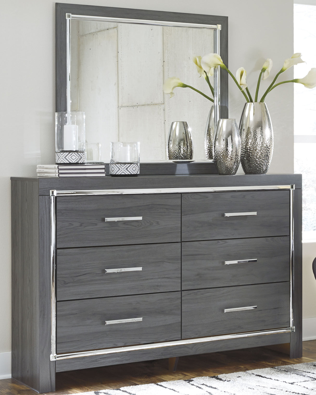 Furniture City - MS - Ashley Furniture - Lodanna Bedroom - Dresser and Mirror / Gray - B214B1