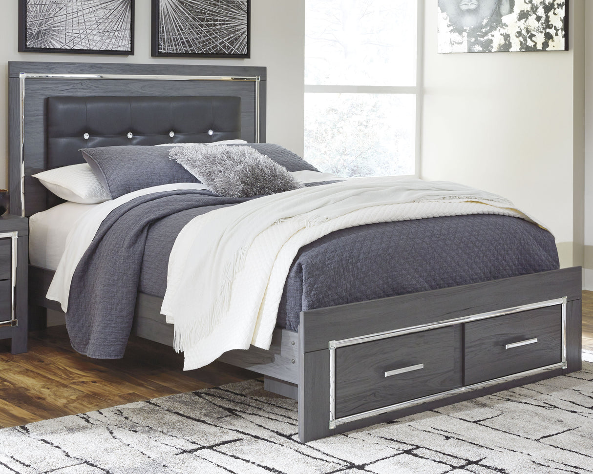 Furniture City - MS - Ashley Furniture - Lodanna Bedroom - Queen Panel Bed with 2 Storage Drawers / Gray - B214B3