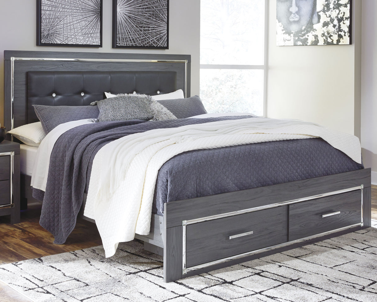 Furniture City - MS - Ashley Furniture - Lodanna Bedroom - King Panel Bed with 2 Storage Drawers / Gray - B214B11