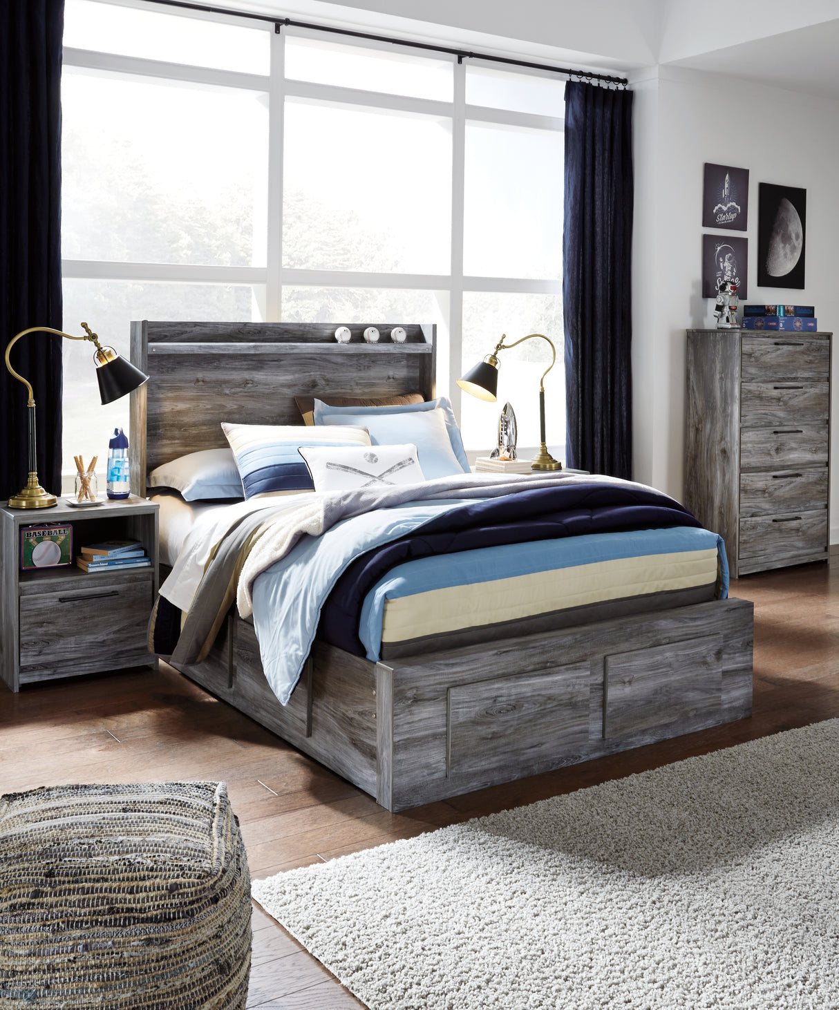 Furniture City - MS - Ashley Furniture - Baystorm Bedroom - Full Panel Bed with 4 Storage Drawers / Gray - B221B25