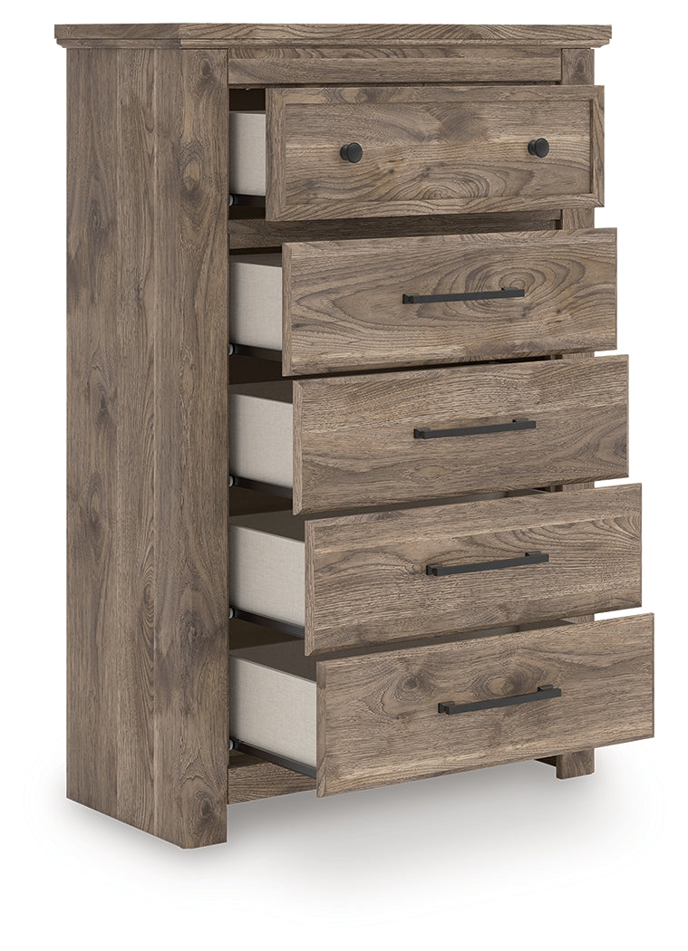 Furniture City - MS - Ashley Furniture - Rusticott Bedroom - Five Drawer Chest / Brown - PCB2260-46