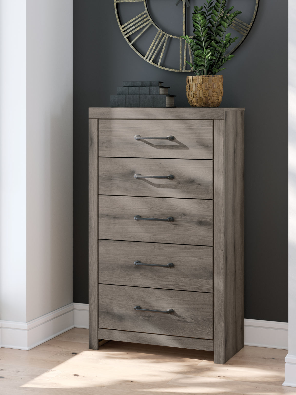 Furniture City - MS - Ashley Furniture - Graystorm Bedroom - Five Drawer Chest / Brown Gray - PCB2405-46